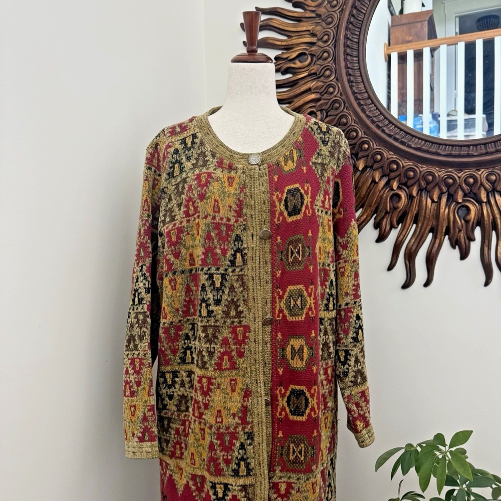 Soft Surroundings Large Aztec Knit Duster‎ Cardigan Sweater Boho Long F/W - Picture 2 of 8